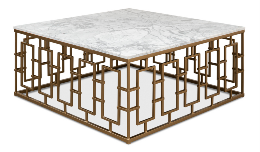 Brass Gate Cocktail Table W/ White Marble