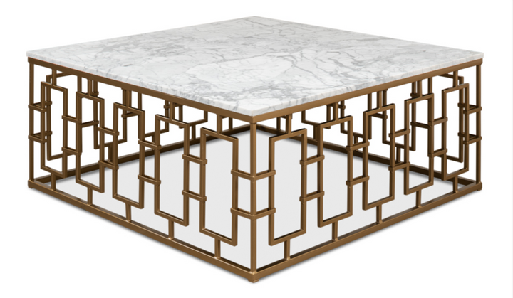 Brass Gate Cocktail Table W/ White Marble