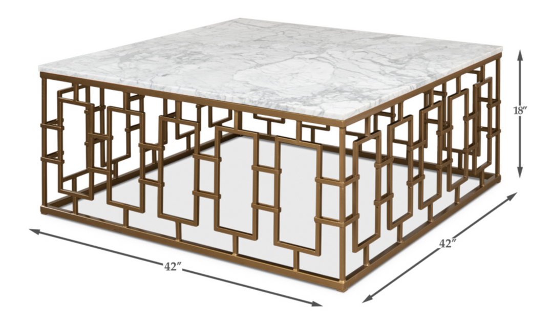 Brass Gate Cocktail Table W/ White Marble