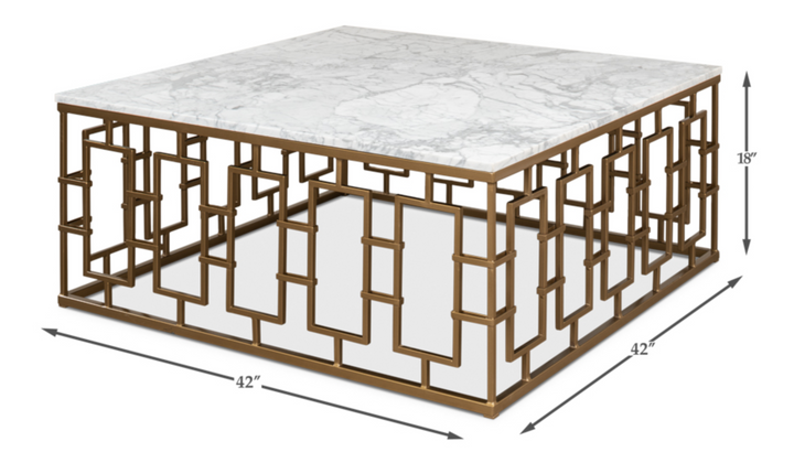 Brass Gate Cocktail Table W/ White Marble