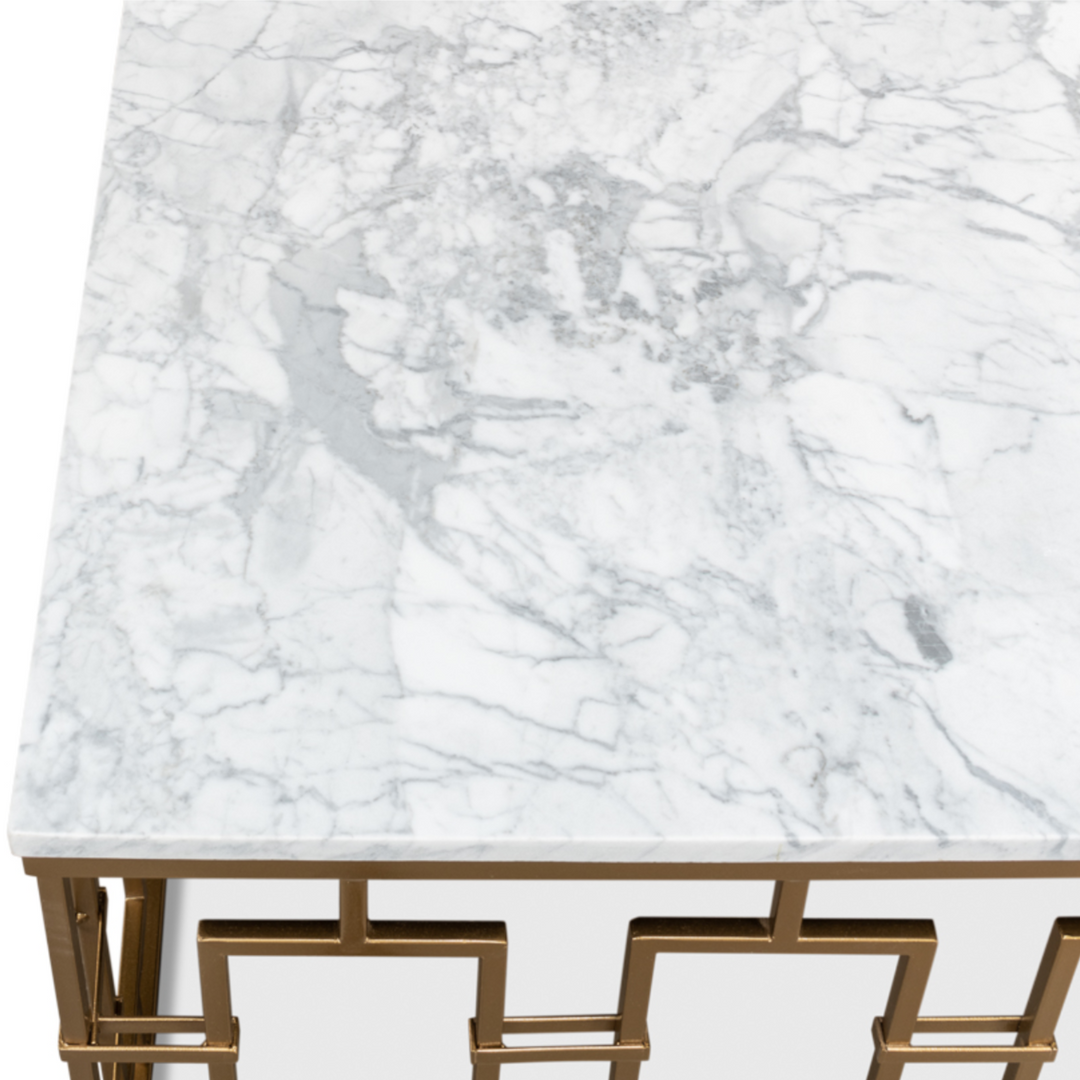Brass Gate Cocktail Table W/ White Marble