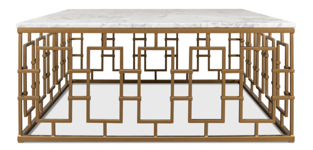 Brass Gate Cocktail Table W/ White Marble