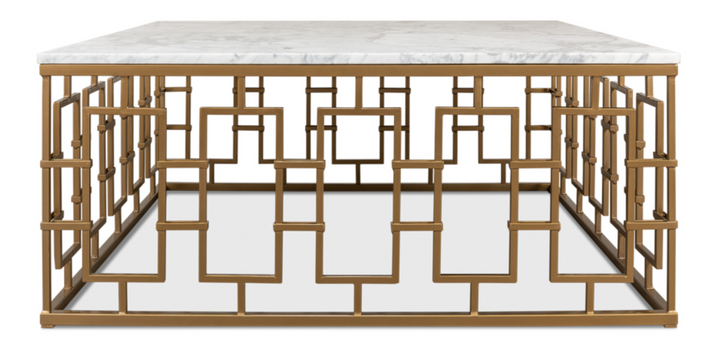 Brass Gate Cocktail Table W/ White Marble