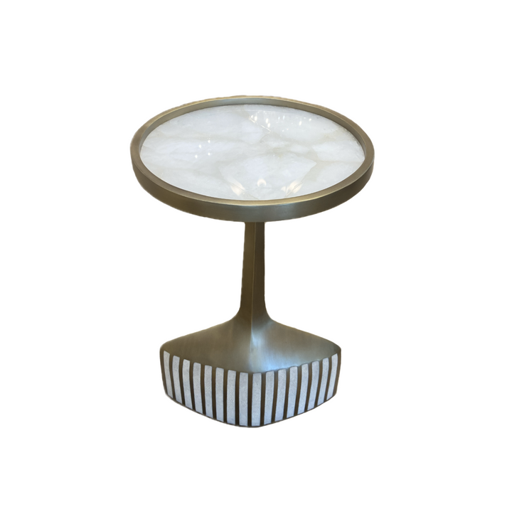Smokey white quartz bottom cream shagreen Side Table