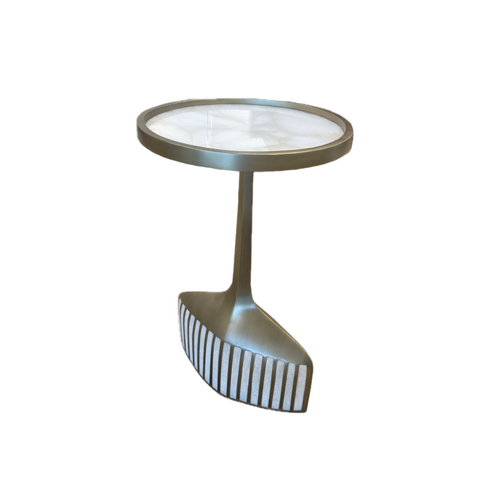 Smokey white quartz bottom cream shagreen Side Table
