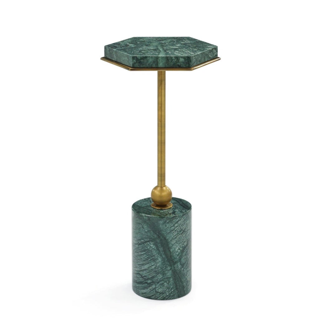 John Richard furniture piece with green marble top and base on a white background