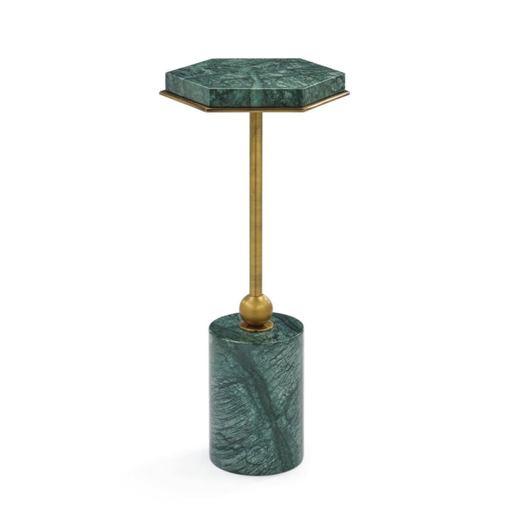 John Richard furniture piece with green marble top and base on a white background