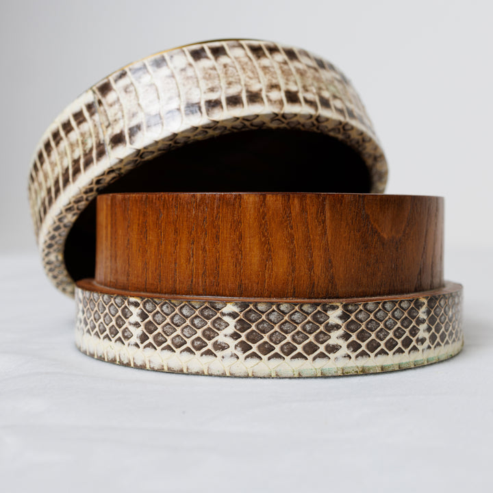 Small Round Box In Natural Snakeskin