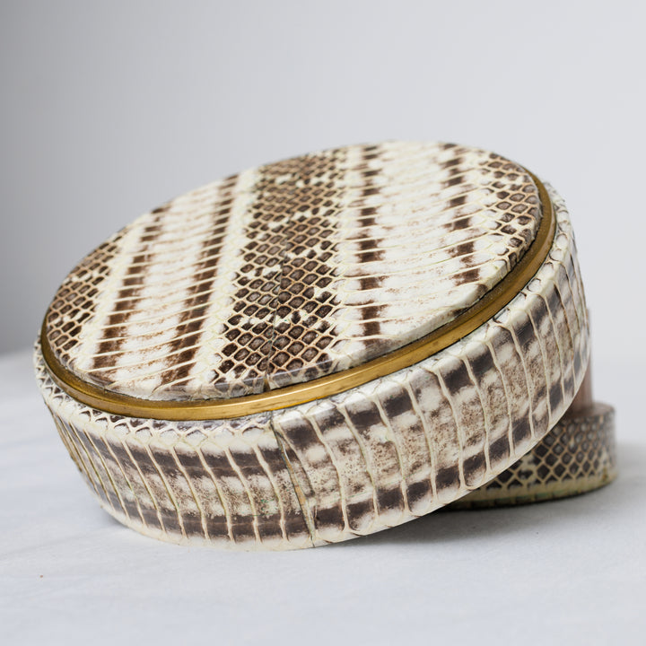 Small Round Box In Natural Snakeskin