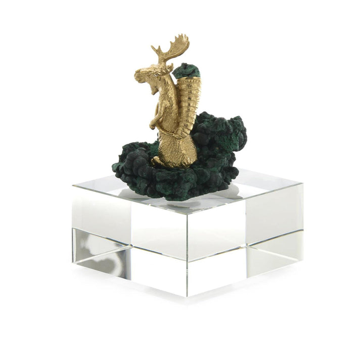Brass Moose Sculpture on Crystal