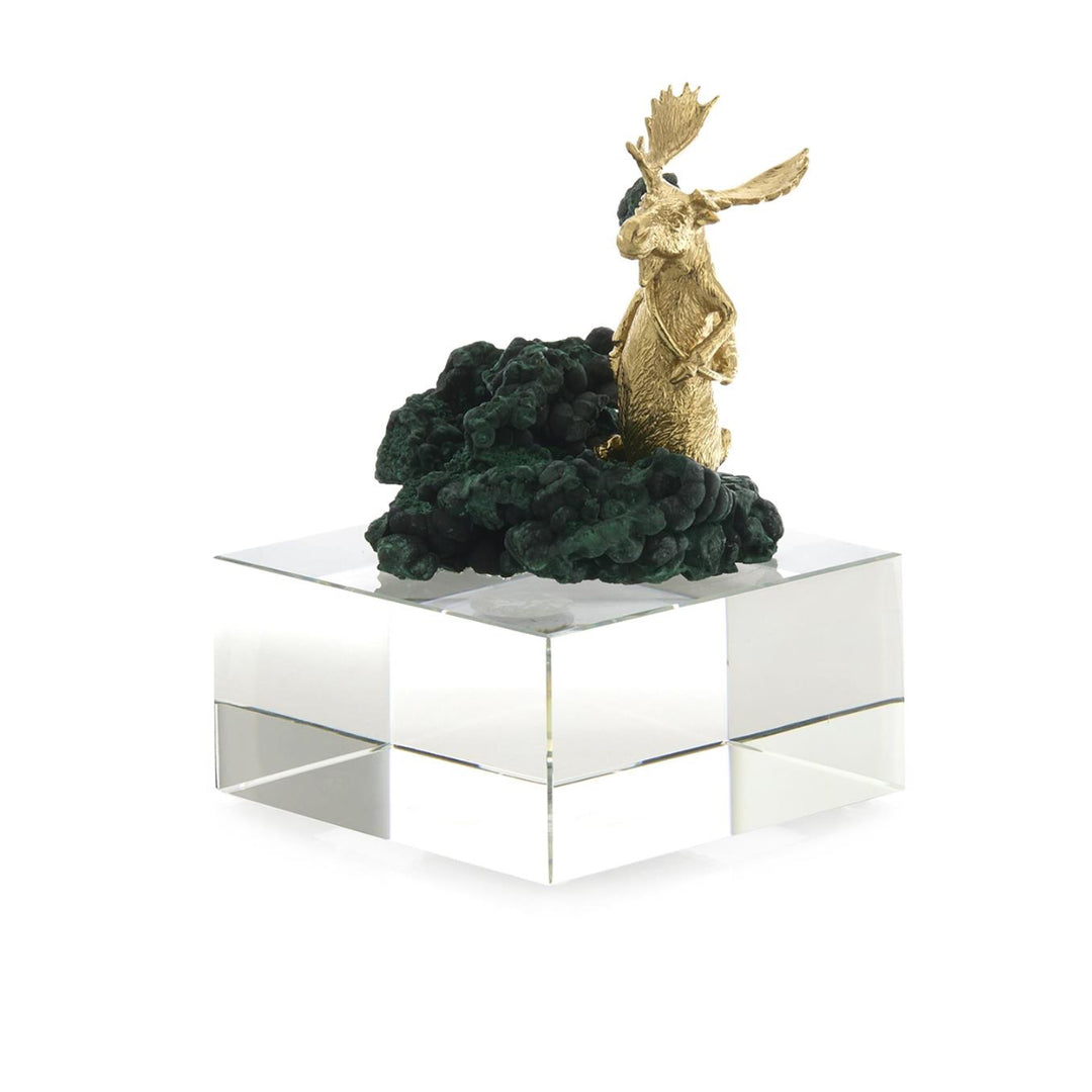 Brass Moose Sculpture on Crystal