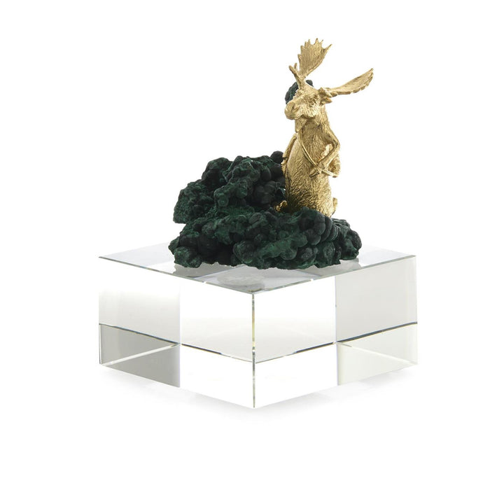 Brass Moose Sculpture on Crystal