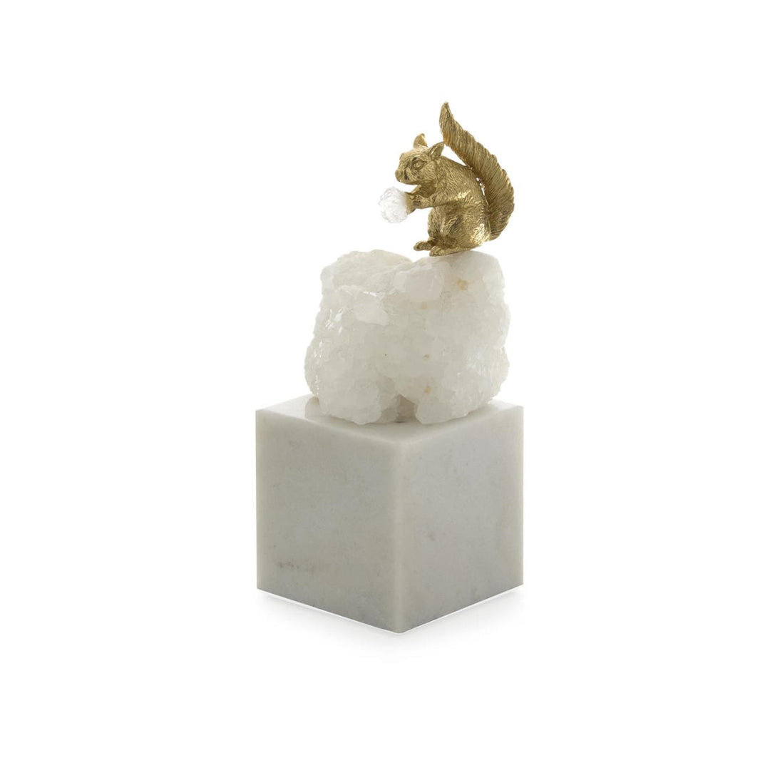 Brass Squirrel and Quartz Sculpture on Marble Small