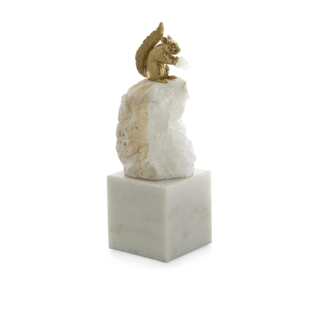 Brass Squirrel and Quartz Sculpture on Marble Large