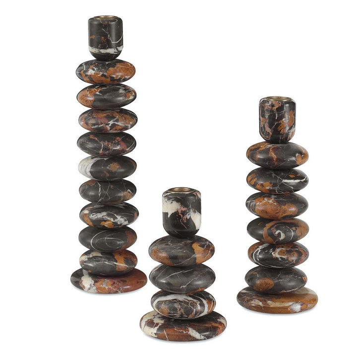 Washed Stones Candleholders Set of 3