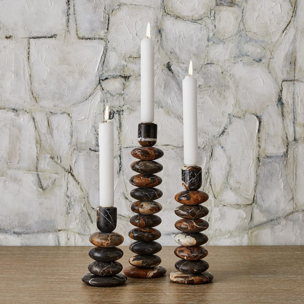 Washed Stones Candleholders Set of 3