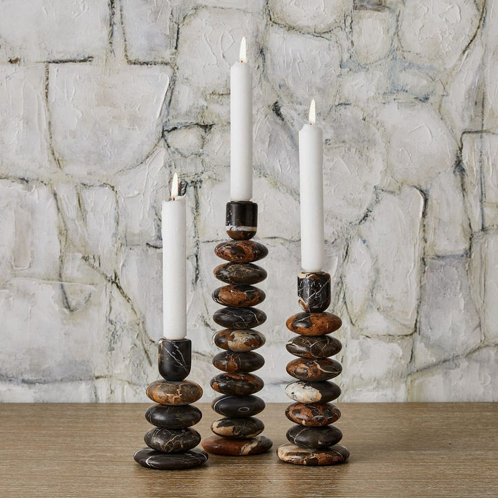 Washed Stones Candleholders Set of 3
