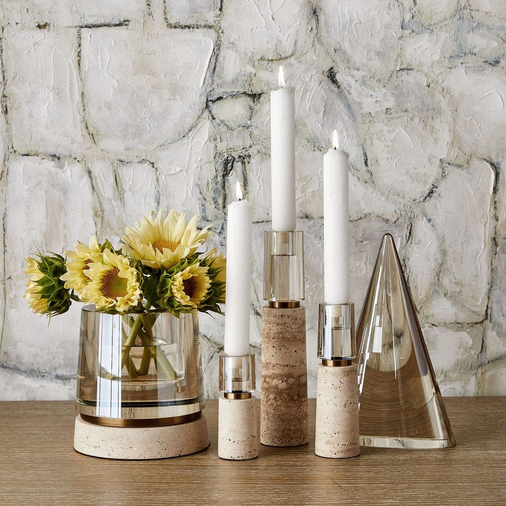 Optic Candleholder Travertine