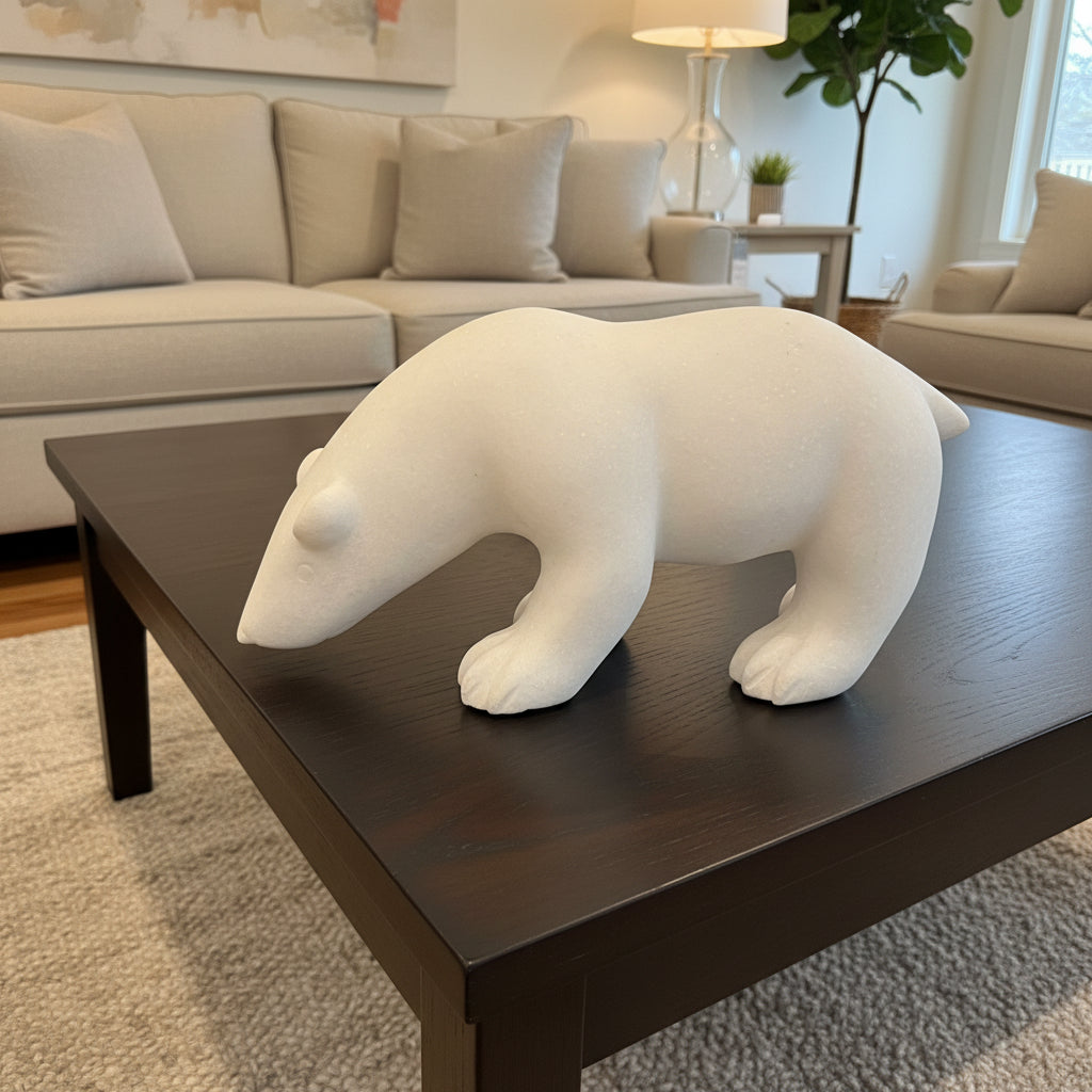 White Marble Polar Bear Statue