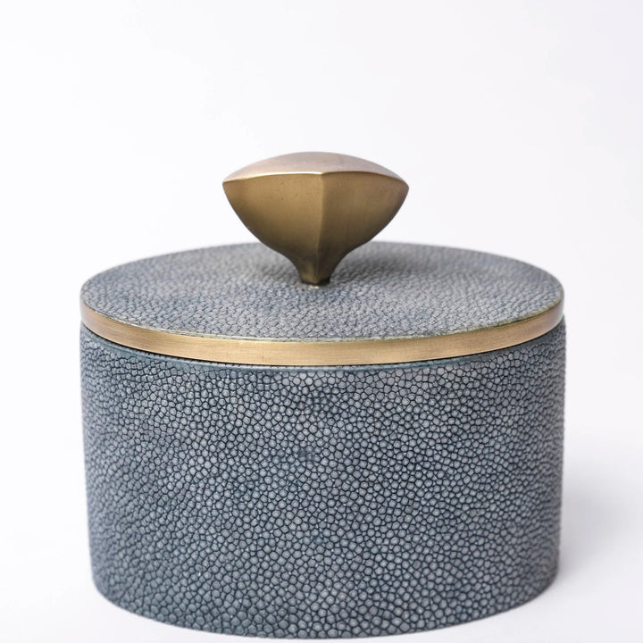 Pedestal Knob Blue Shagreen Oval Box