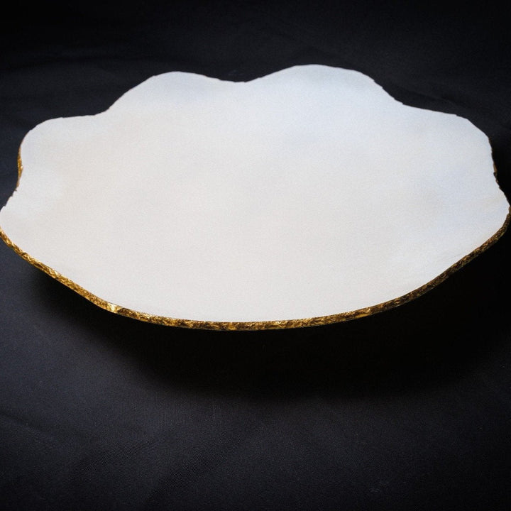 Medium Matte Aqua Wavy Bowl with Gold Accents