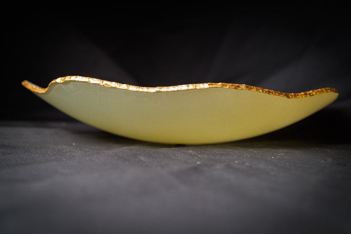 Medium Matte Aqua Wavy Bowl with Gold Accents