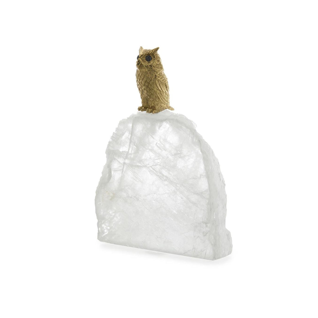 Perched Brass Owl Sculpture on Selenite